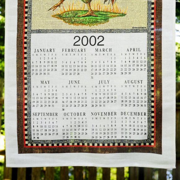 Vintage 2002 Country Proud Dancing Rooster Calendar Towel Cottagecore Farmcore - Picture 4 of 7